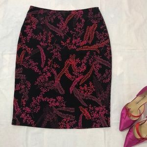Black and Magenta Print Skirt